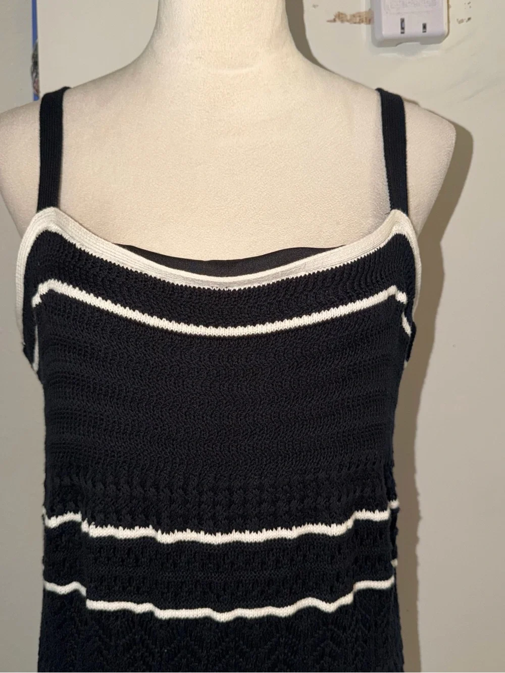 Abercrombie and Fitch Black Crochet Maxi Dress White Trim XL NWT